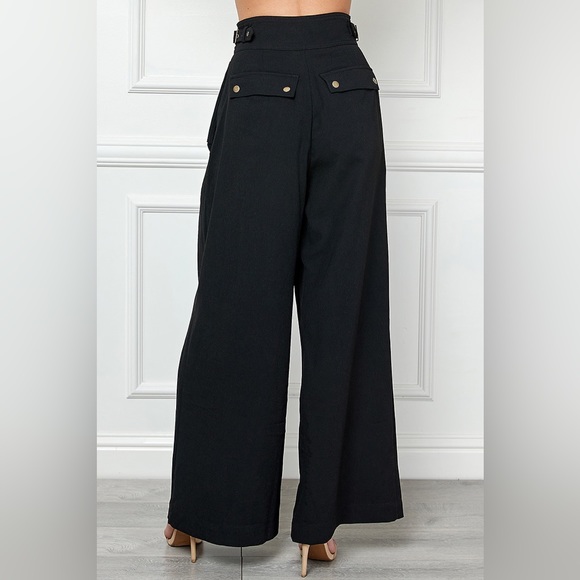 Alamia Black Wide Leg Pocketed Buckled Trousers Pant - Picture 5 of 9